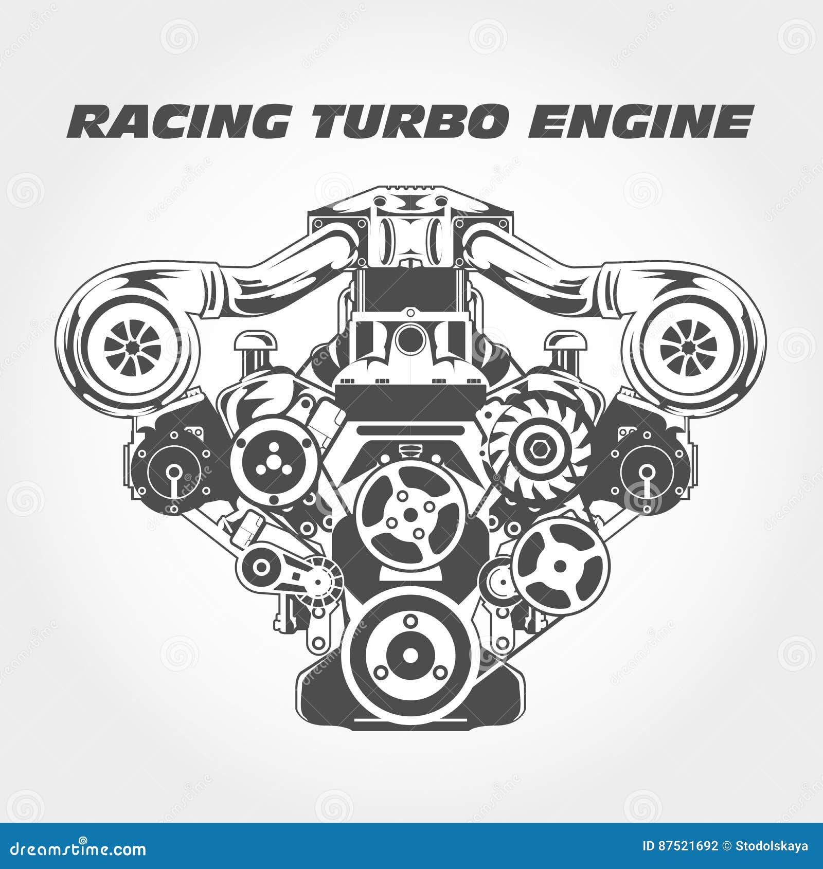 Racing Engine with Supercharger Power Turbo Stock Vector