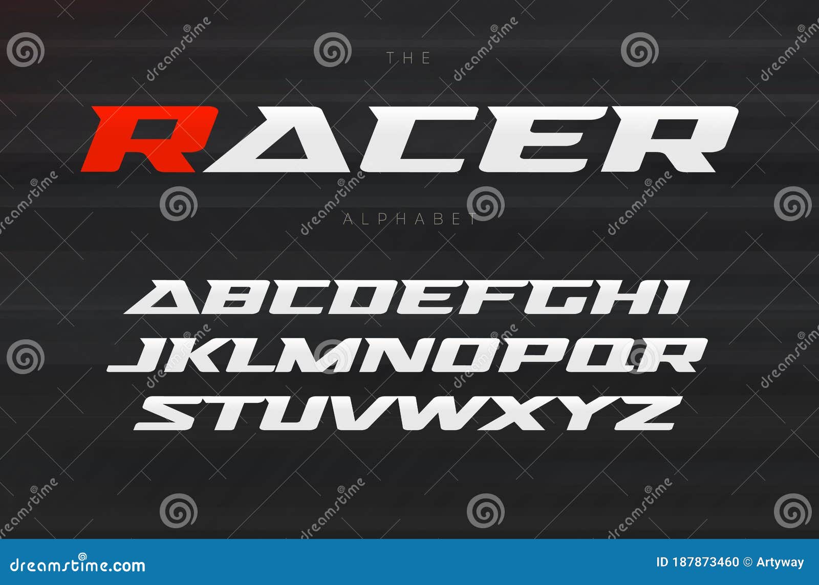 Racing font alphabet letters with wind effect. Modern sport logo