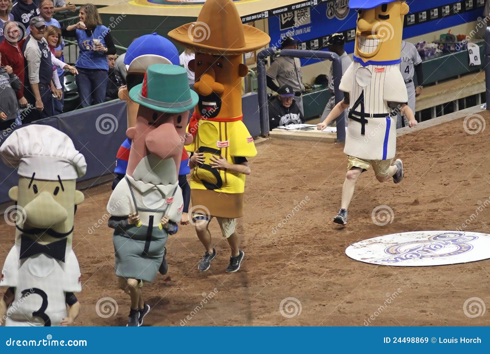 Racing Sausages at Miller Park, Milwaukee Brewers Editorial Stock Image -  Image of mascots, fans: 24498869