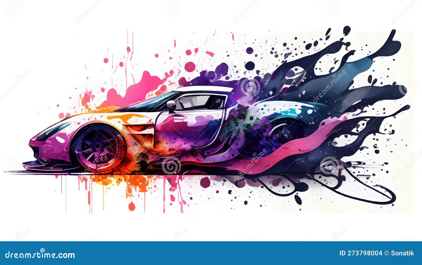 spped car in colorful splashes by generative ai