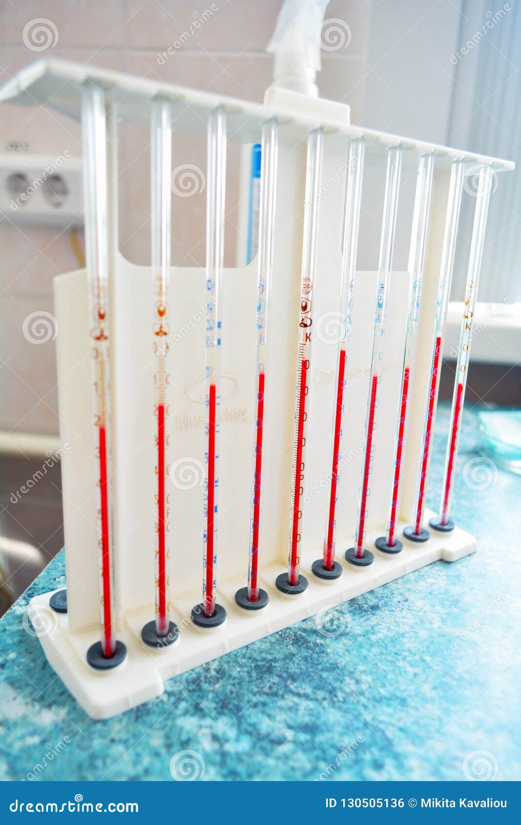 Rack Of Blood Tubes Labeled In Blood Bank Lab RoyaltyFree Stock Image