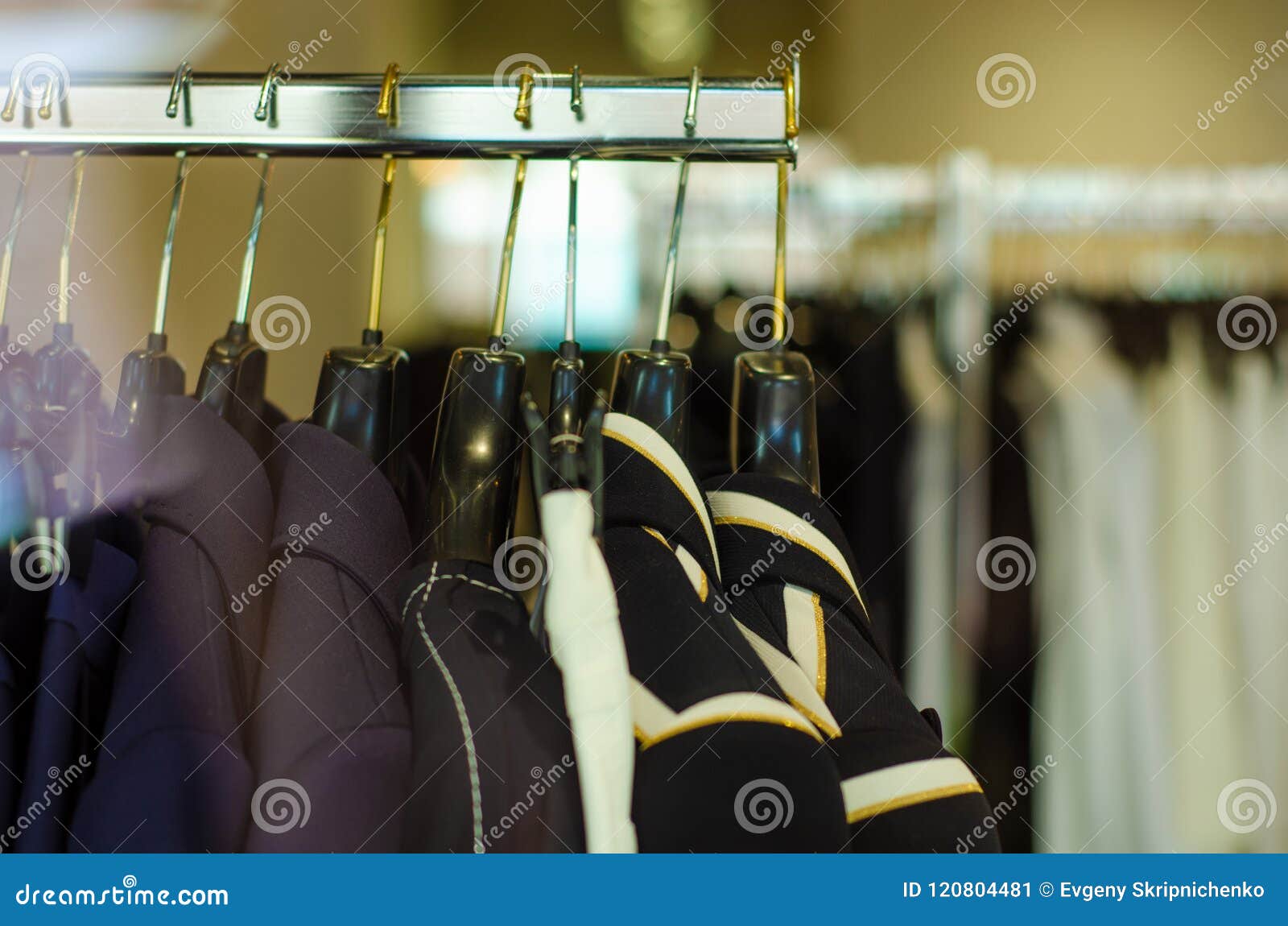 Rack with Hangers Woman Female Clothes Stock Image - Image of market ...