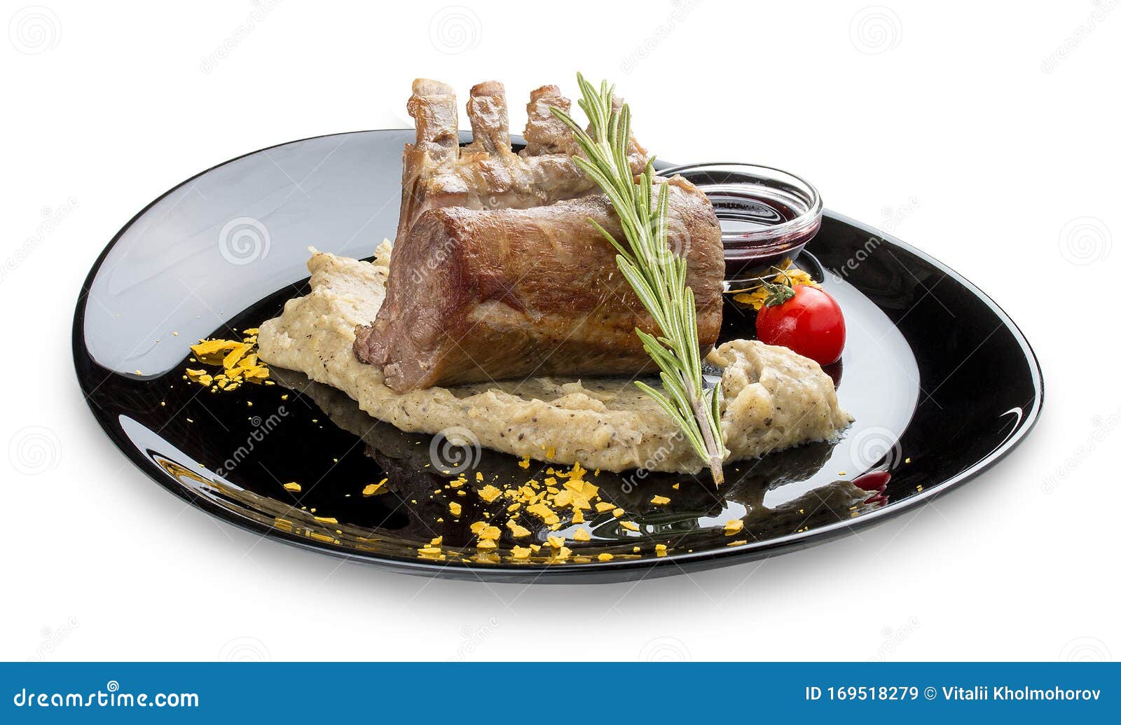 Rack of Lamb with Truffle Puree on a Black Gloss Plate Stock Image Image of rack, chops 169518279