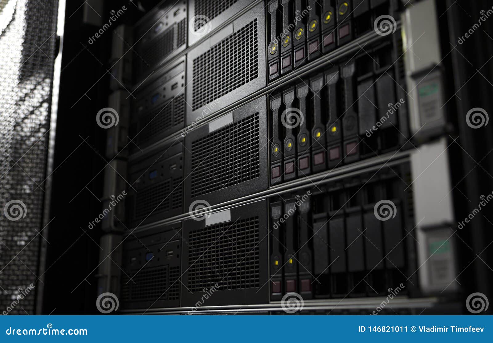 rack mounted system storage blade servers background selective focus