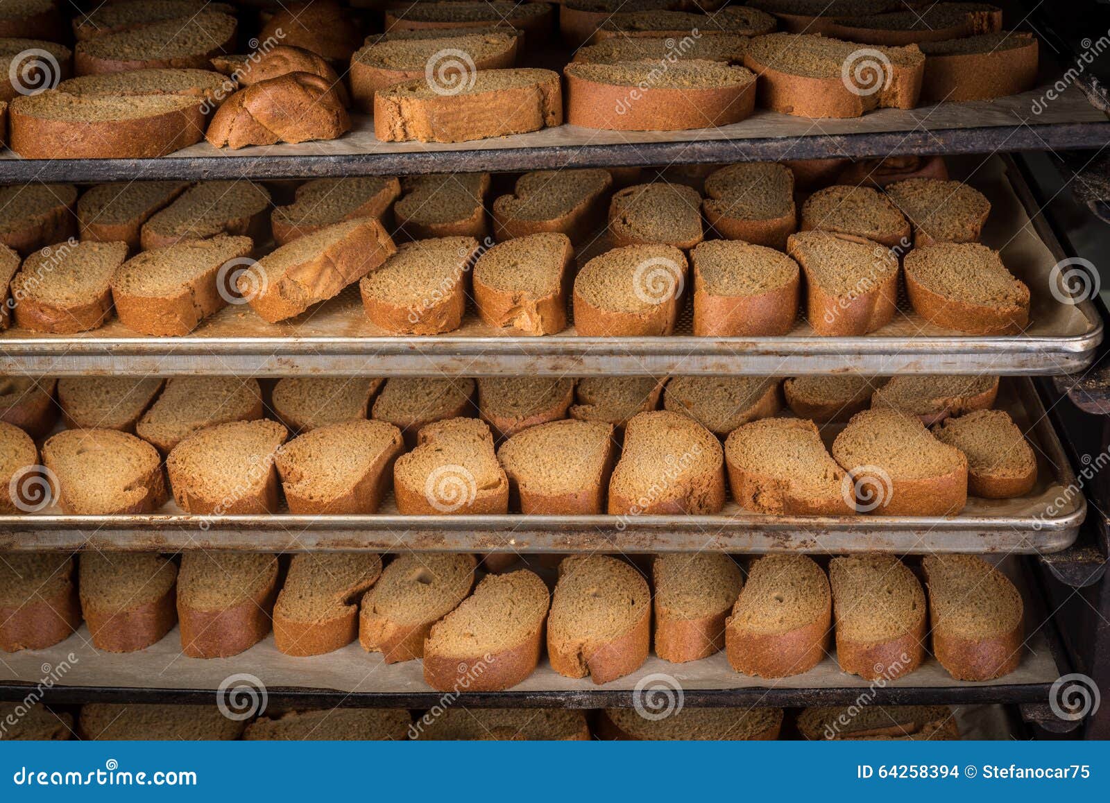 Rack of Organic Baked Biscuits in an Industrial Oven Stock Photo