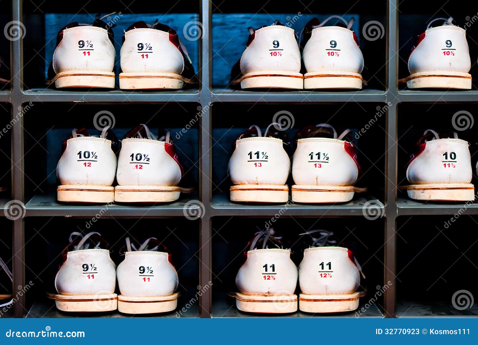 Rack with Shoes for Bowling Different Sizes Stock Image Image of