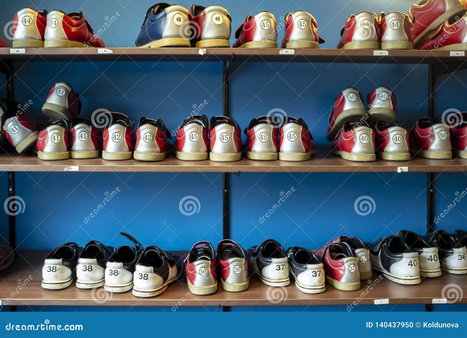 Rack with Shoes for Bowling of Different Sizes Stock Photo Image of