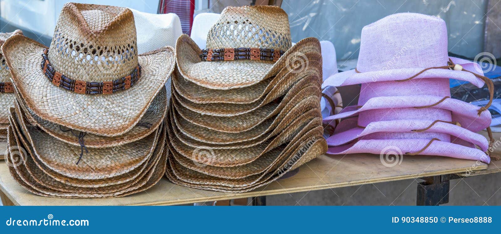 Rack of Straw Cowboy Hats on Sale Stock Photo Image of color