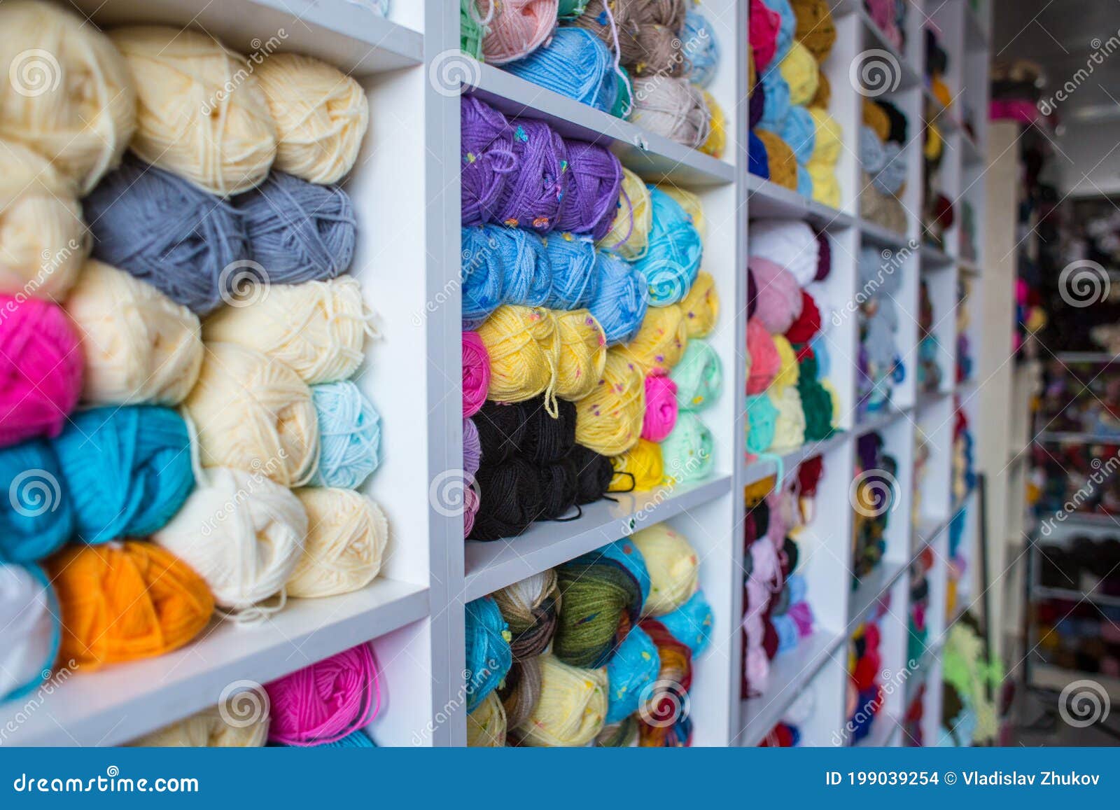 Rack with Yarn for Knitting in the Store Stock Photo Image of