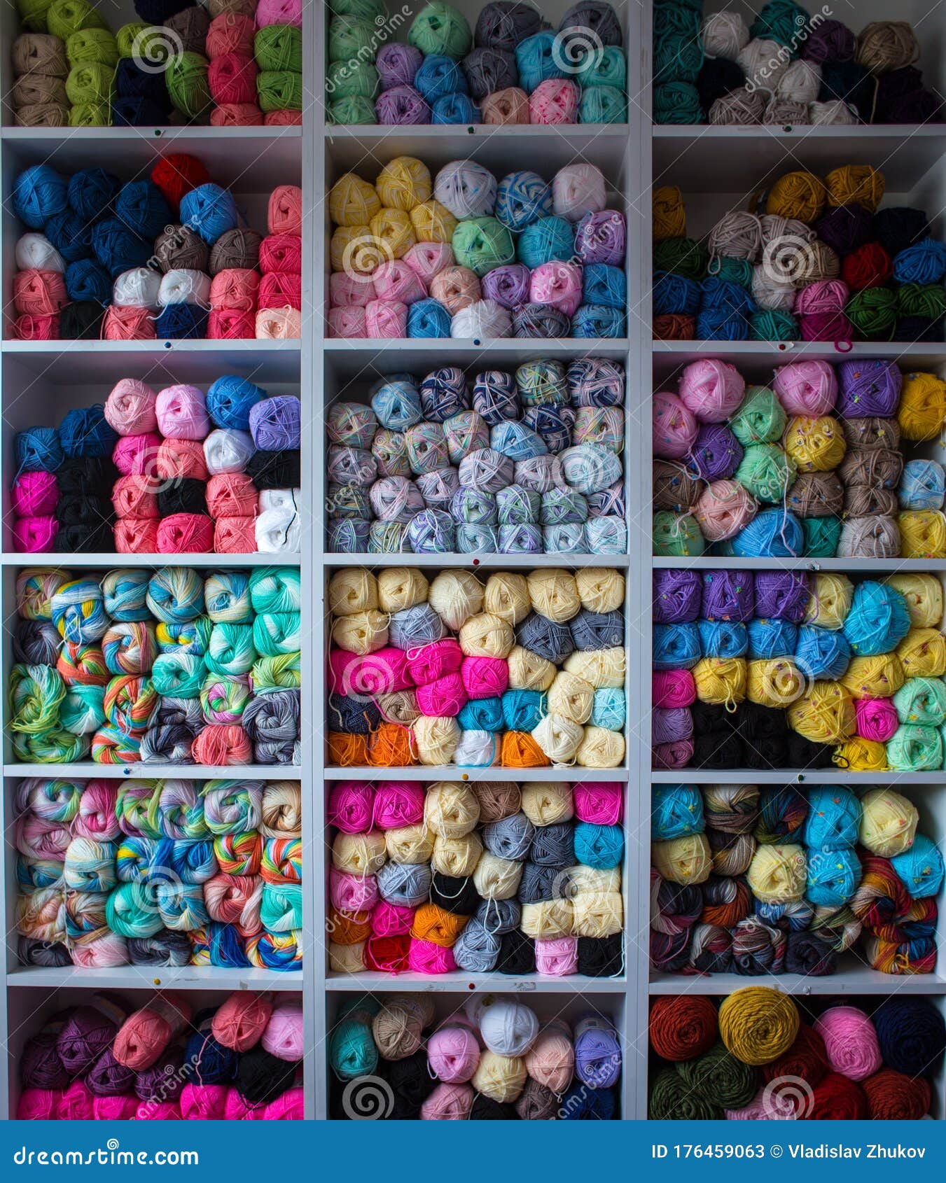 Rack with Yarn for Knitting in the Store Stock Image Image of group