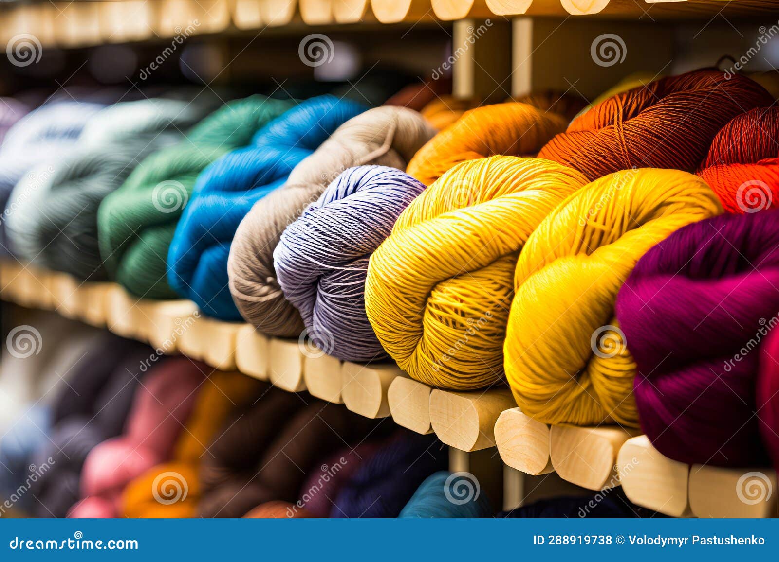 Rack of Yarns in Store with Variety of Colors. Generative AI Stock