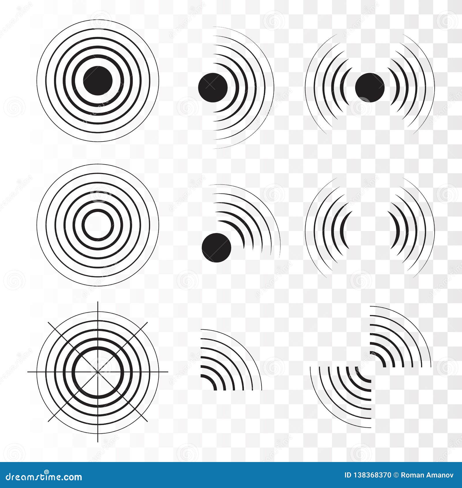 set of radar icons. sonar sound waves. 