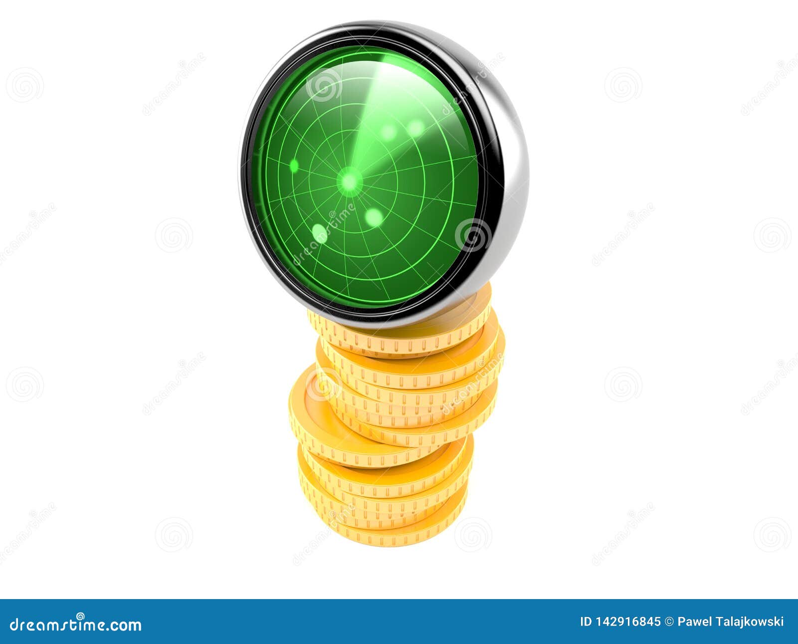 Radar with stack of coins stock illustration. Illustration of search 142916845