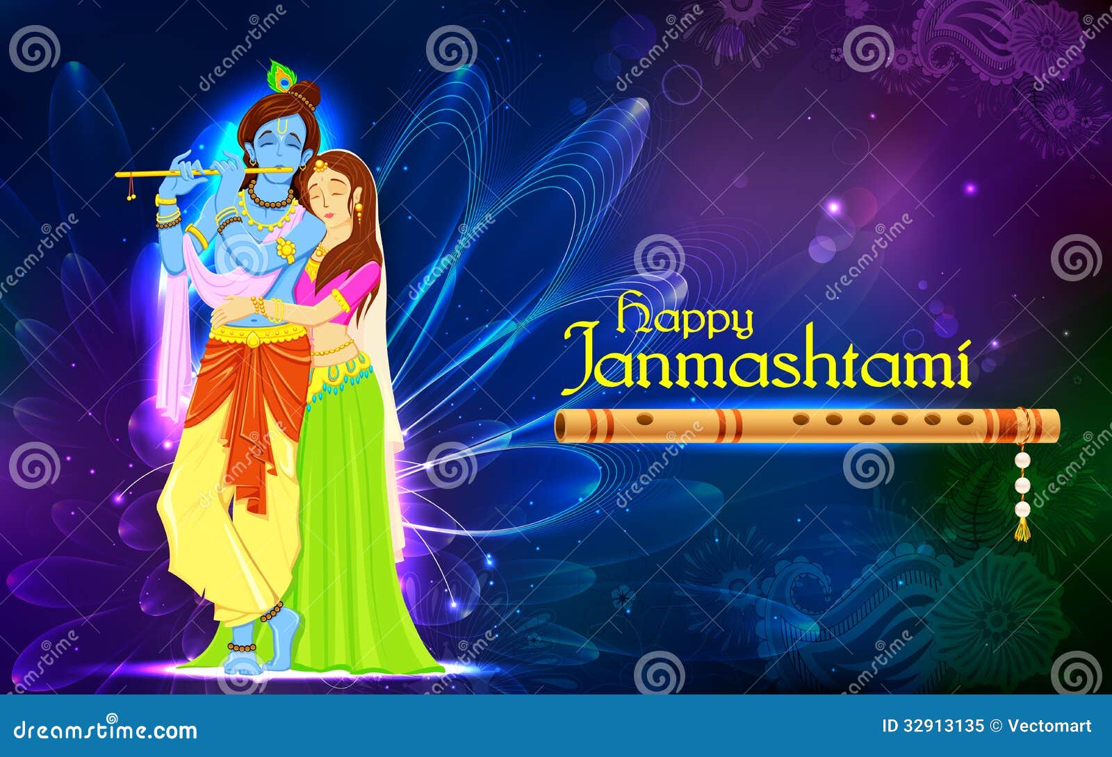 Radha and Lord Krishna on Janmashtami Stock Vector - Illustration ...