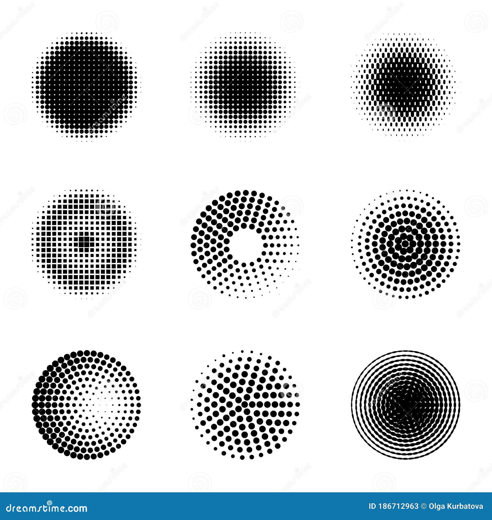 radial halftone. different gradient circles, halftone dots graphic digital technology texture, stippling perforated