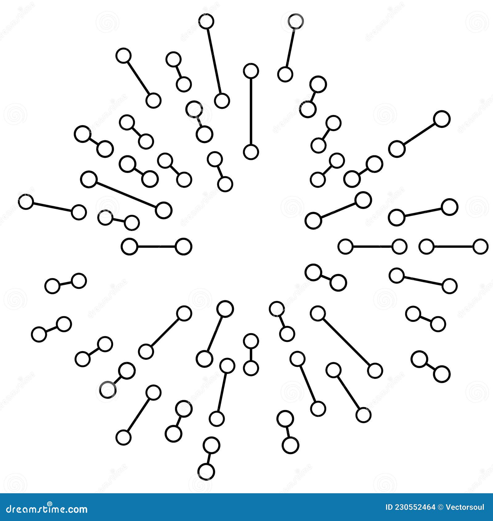 radial, radiating lines with nodes, nodal points