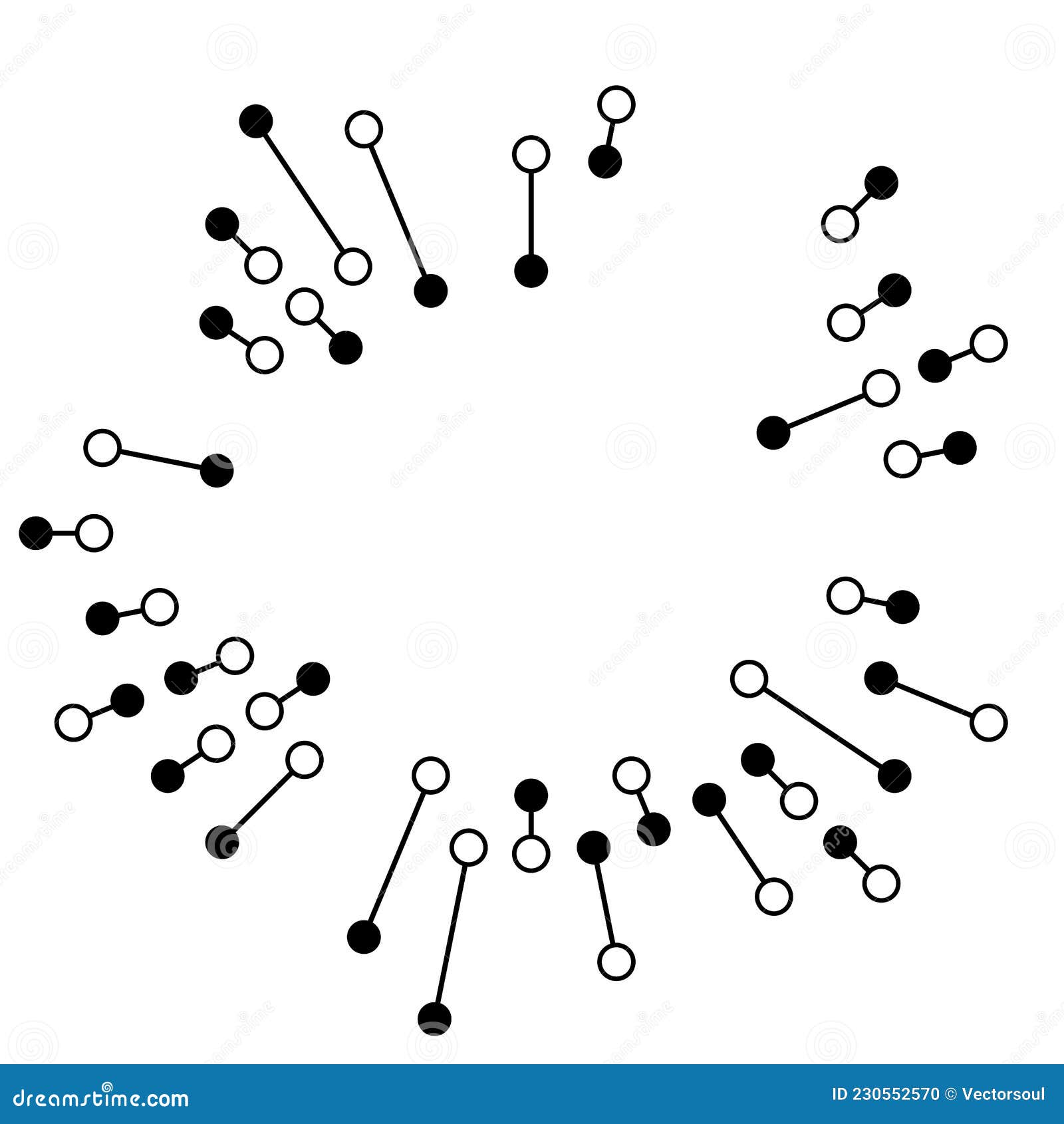 radial, radiating lines with nodes, nodal points