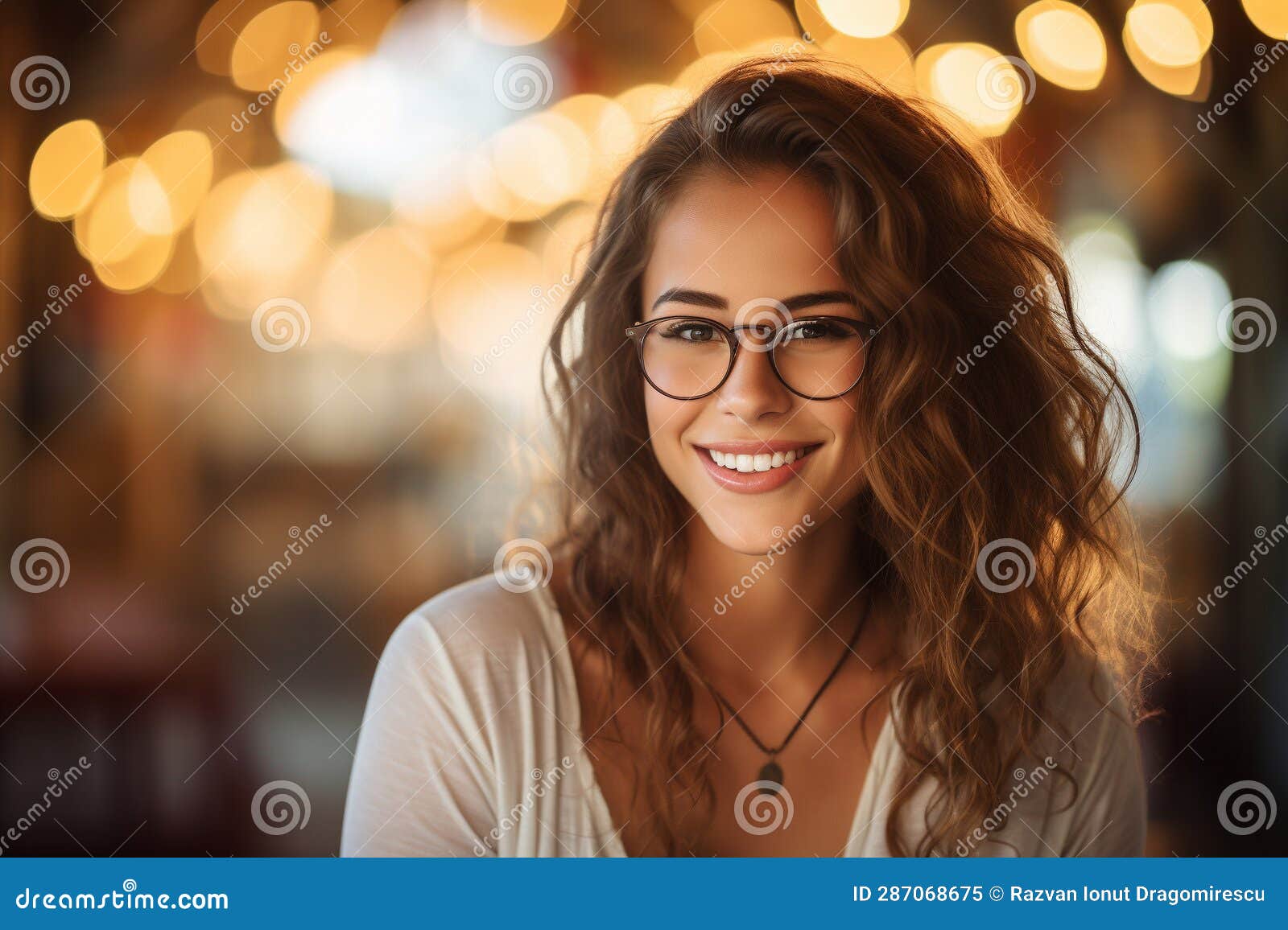 Radiant Elegance Captivating Smile Of A Young Woman Wearing Glasses Ai Generated Stock 