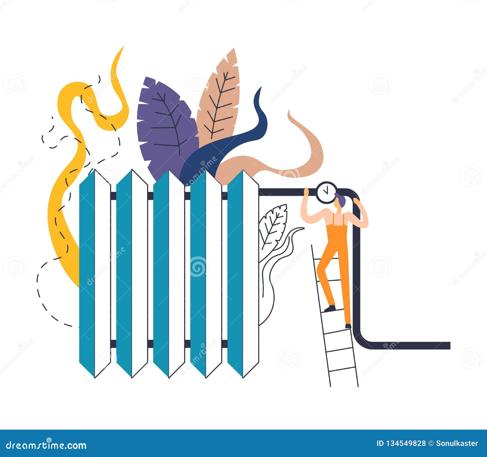 Radiator with Temperature Dial and Technician Isolated Icon Abstract