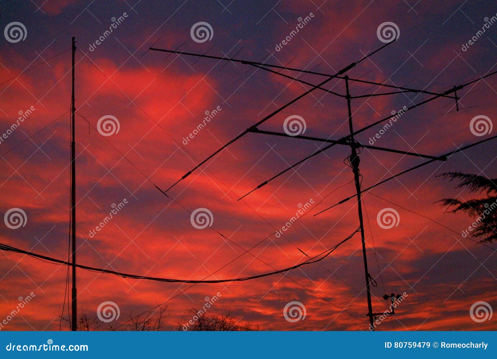 Radio antennas at sunset stock image. Image of digital 80759479