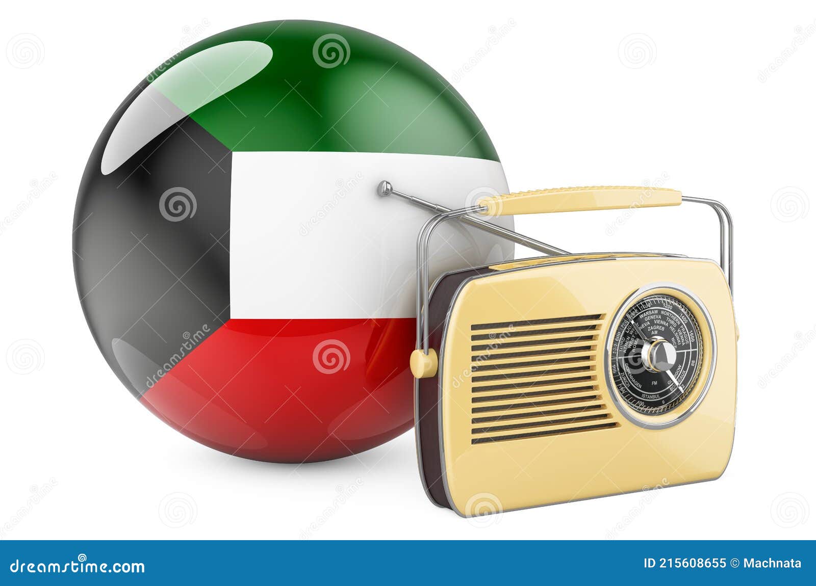 Radio Broadcasting in Kuwait Concept. Radio Receiver with Kuwaiti Flag
