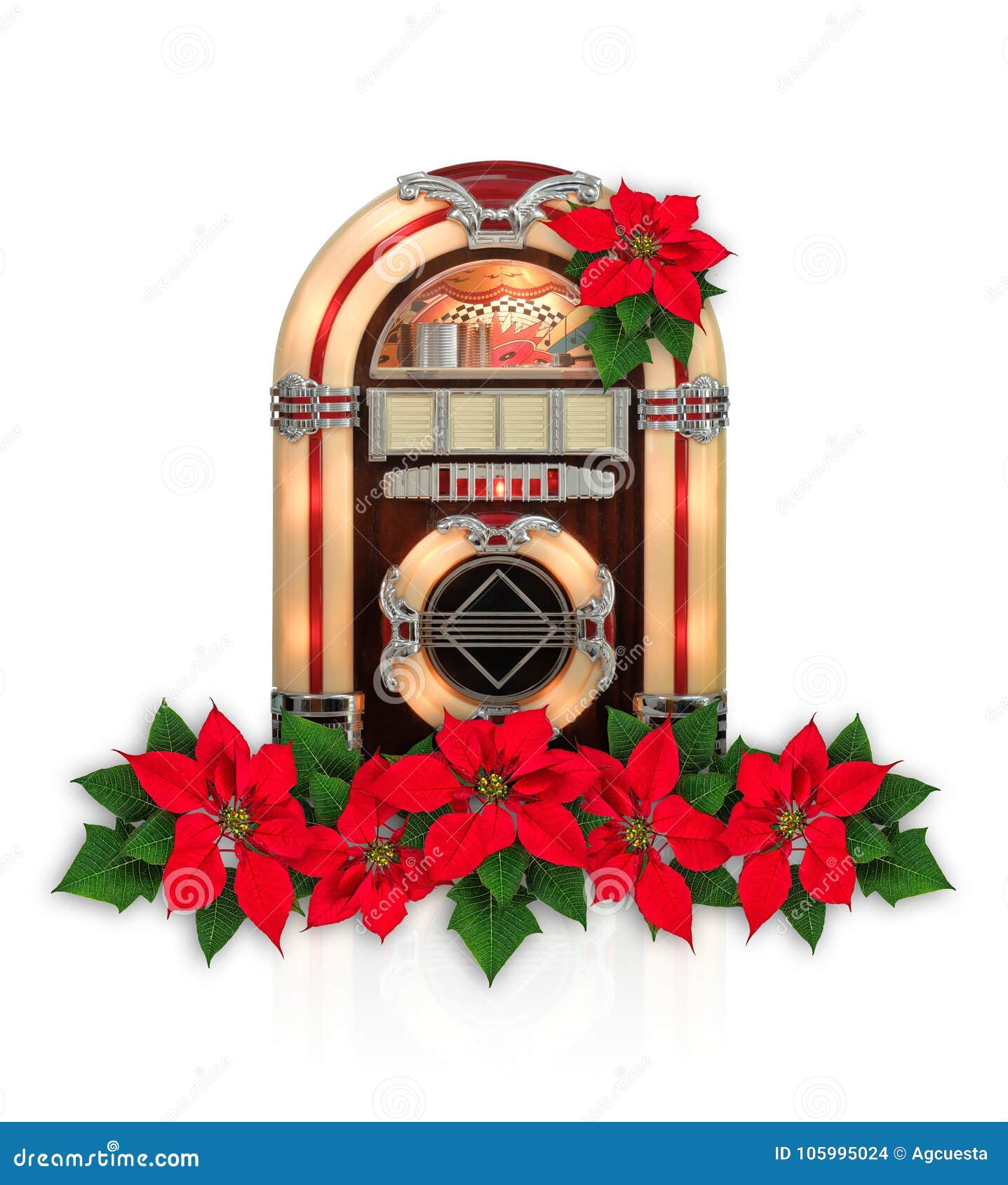 Stella Di Natale In Ferro.Radio Di Jukebox Con L Ornamento Rosso Di Natale Del Fiore Della Stella Di Natale Fotografia Stock Immagine Di Raccoglibile Ornamento 105995024