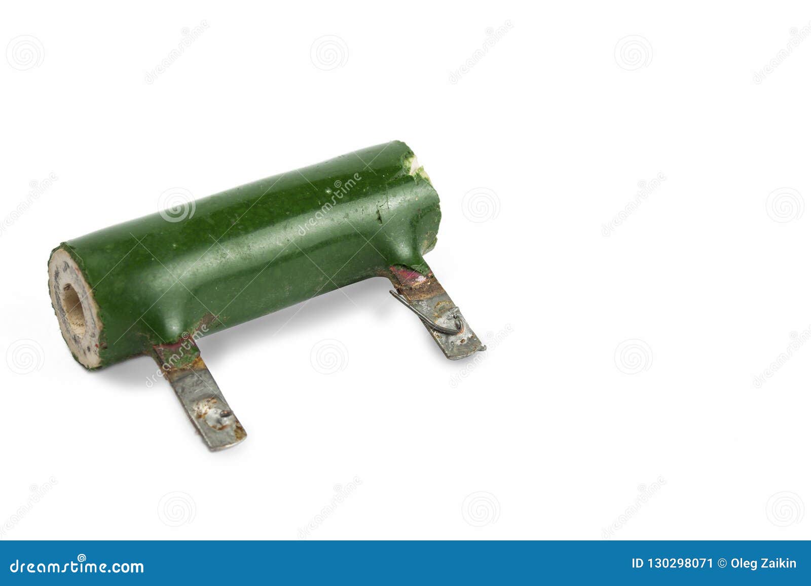 Radio Element, Very Old Resistor Closeup, on a White Background. Stock