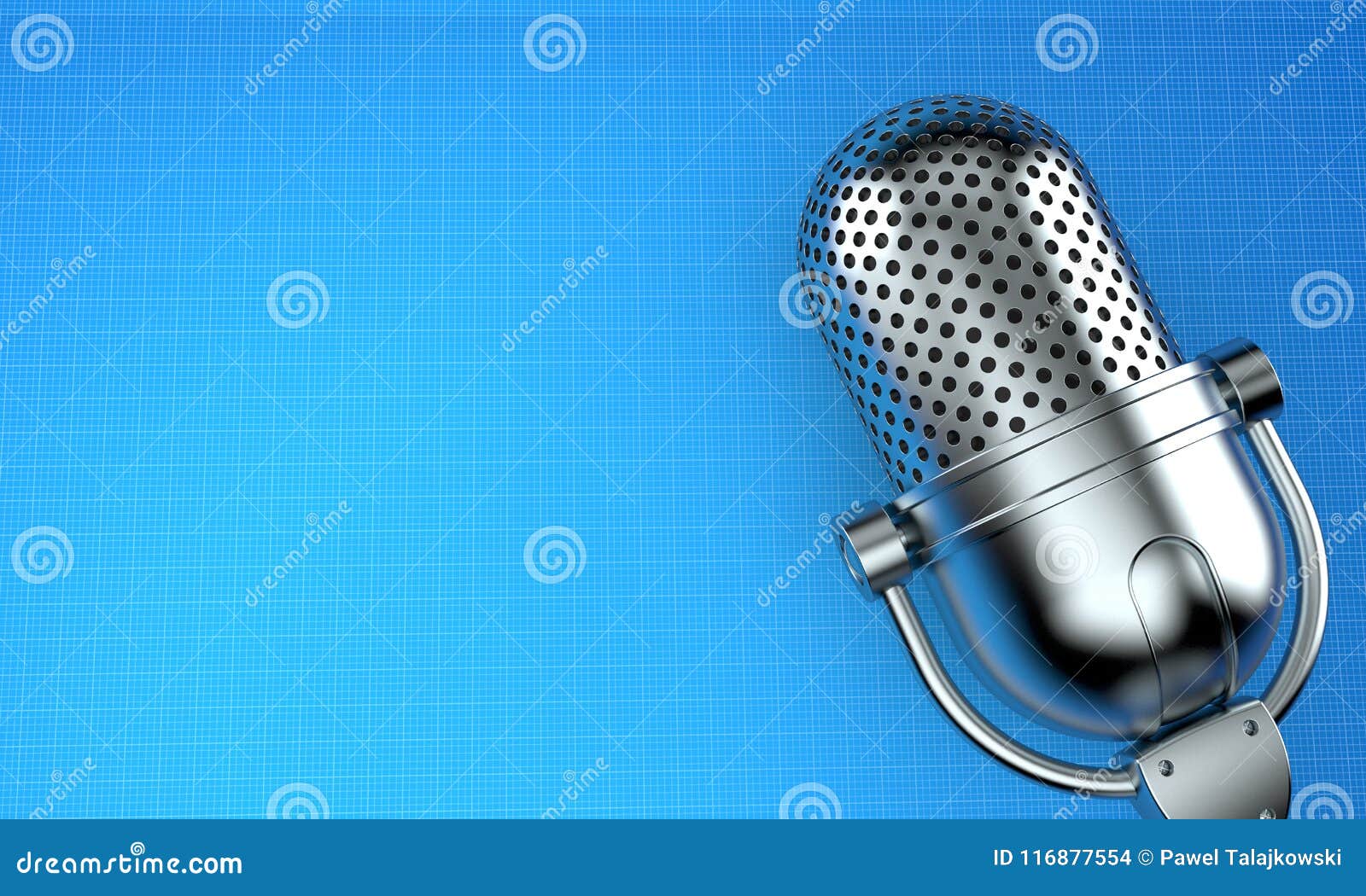 Radio microphone on blueprint background. 3d illustration