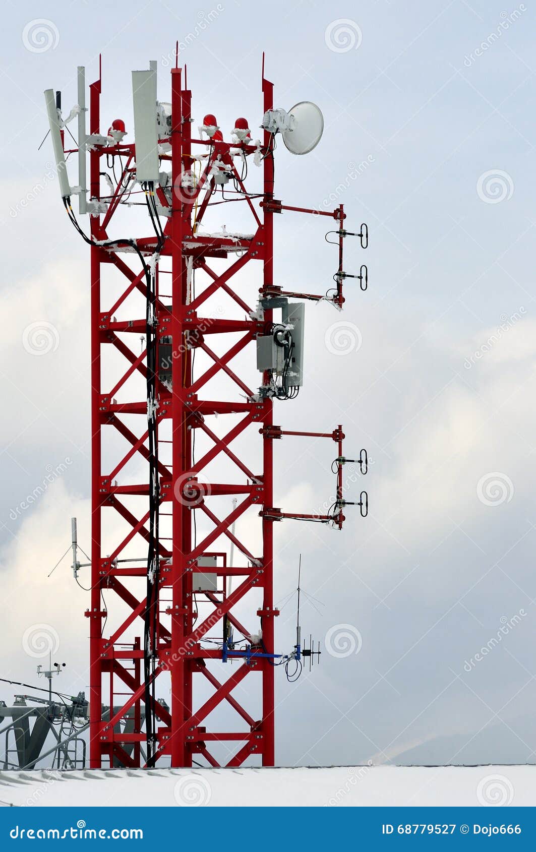 Radio and Mobile Phone Communication Antenna Tower in Mountain Stock