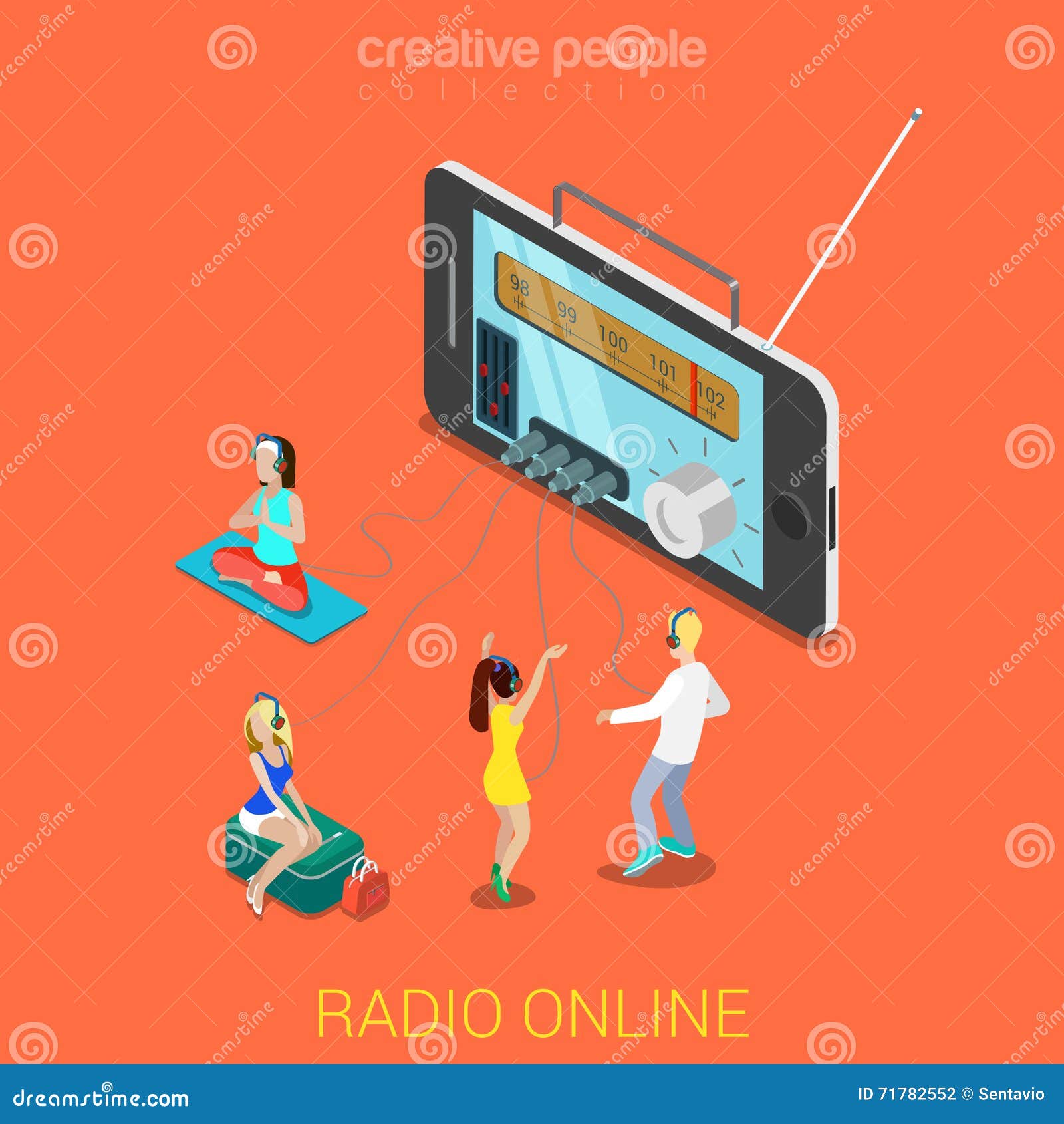 Radio Por Internet En Línea Isométrica Plana De La Música 3d Que Escucha Stock ilustración - Ilustración de internet, concepto: 71782552