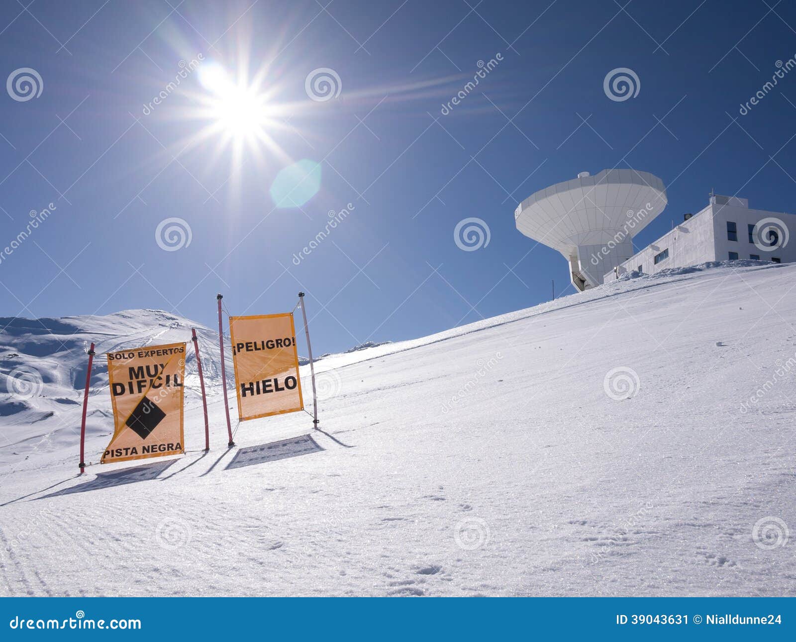 Radio Telescope on a Snowy Peak Stock Image Image of lift, sport