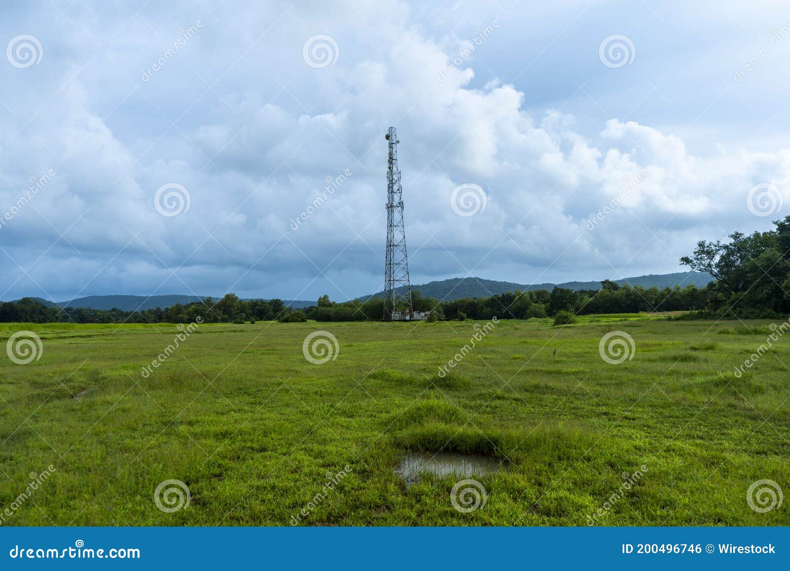 Radio Tower in a Beautiful Green Field Stock Photo Image of