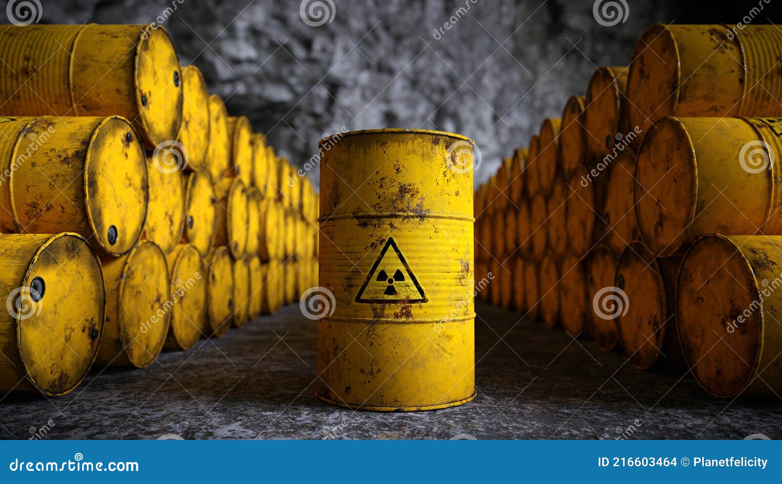 Radioactive Waste in Barrels, Nuclear Waste Repository Stock Photo