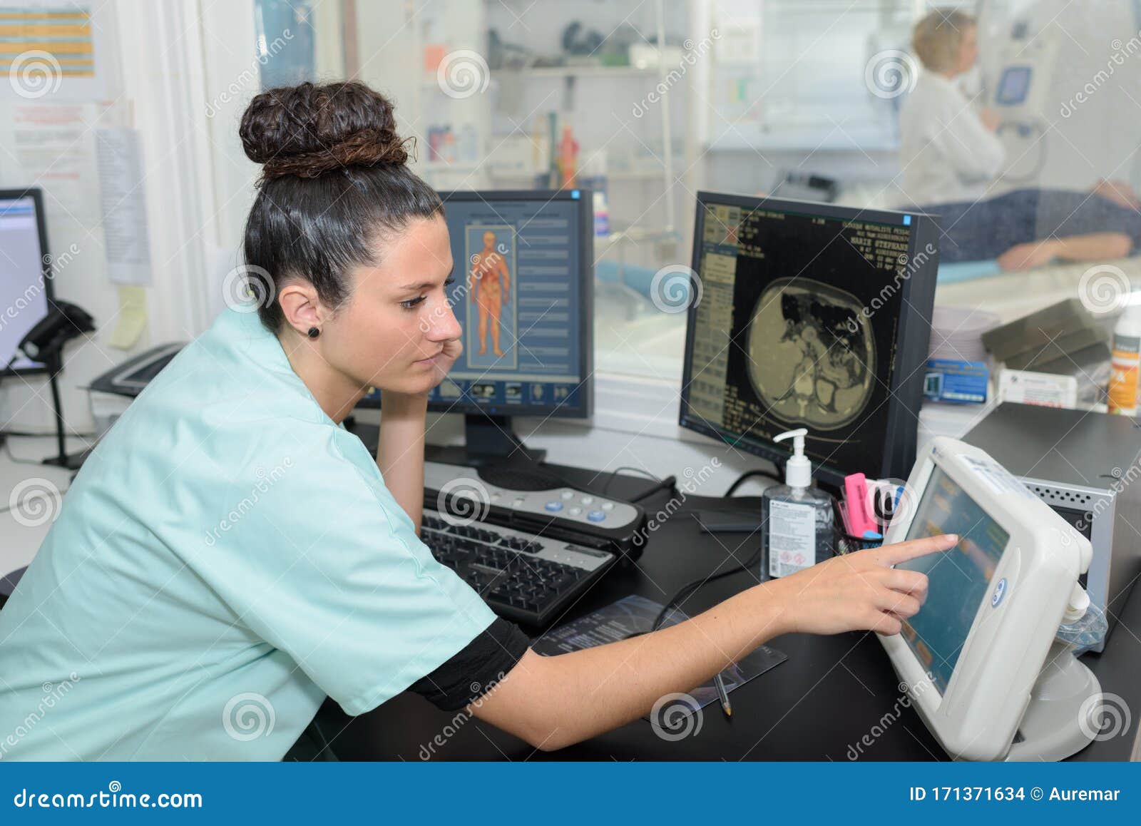 Radiologic Technician Monitoring Mri Scan Stock Photo  Image of
