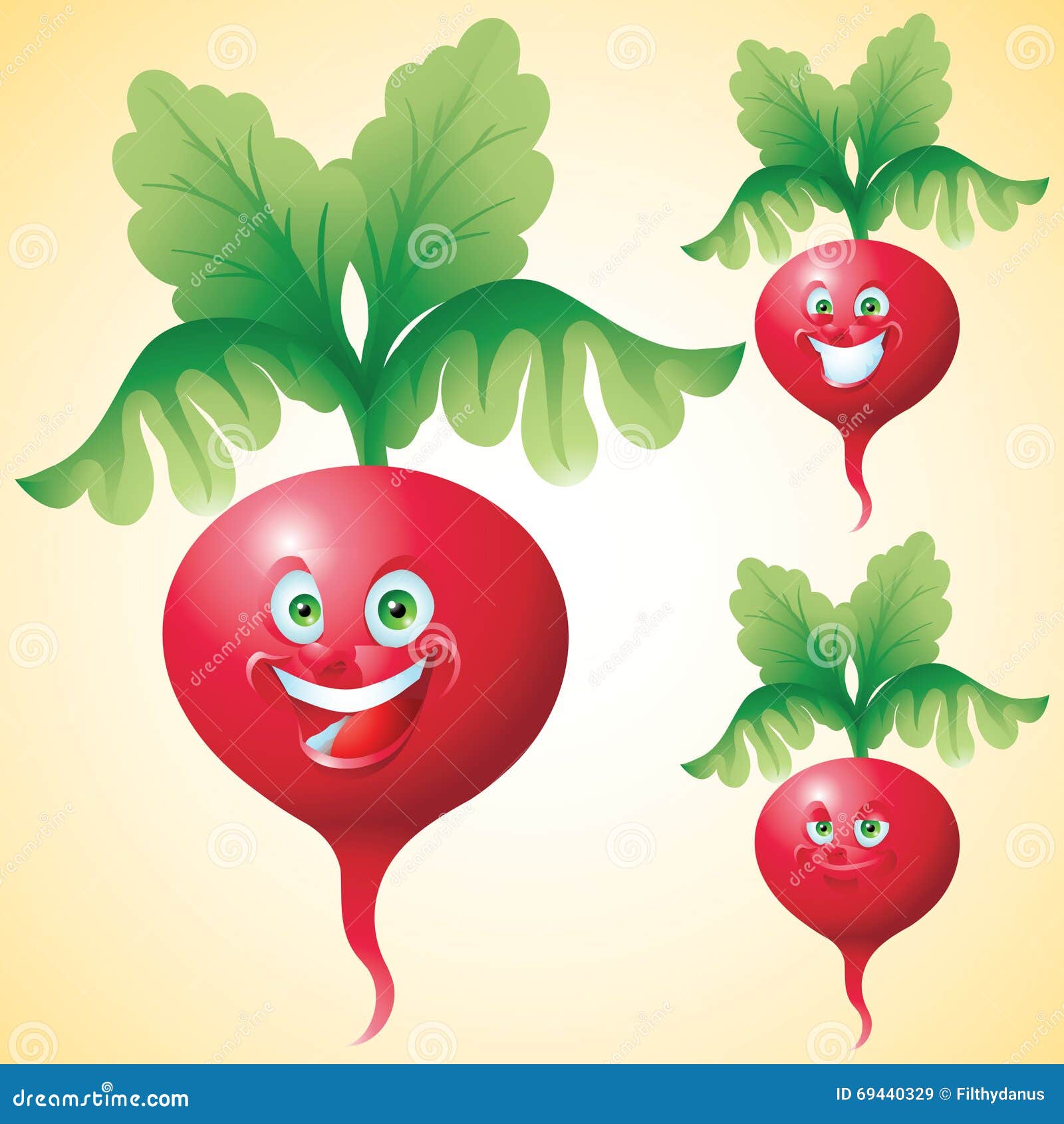 Radish Face Expression Cartoon Character Set Stock Vector