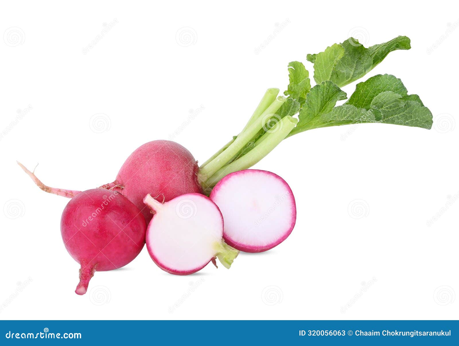 Whole and Cut Radish with Leaf Isolated on White Background Stock Image