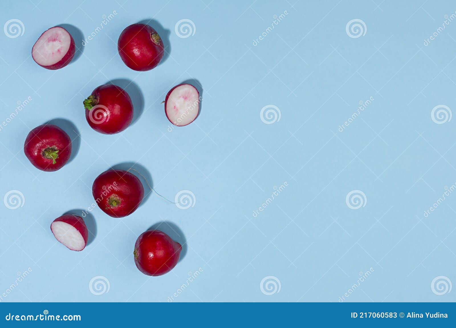 Radish with on Backdrop As Border, Top View. Modern Color Vegetable Background. Stock Image - Image of healthy: