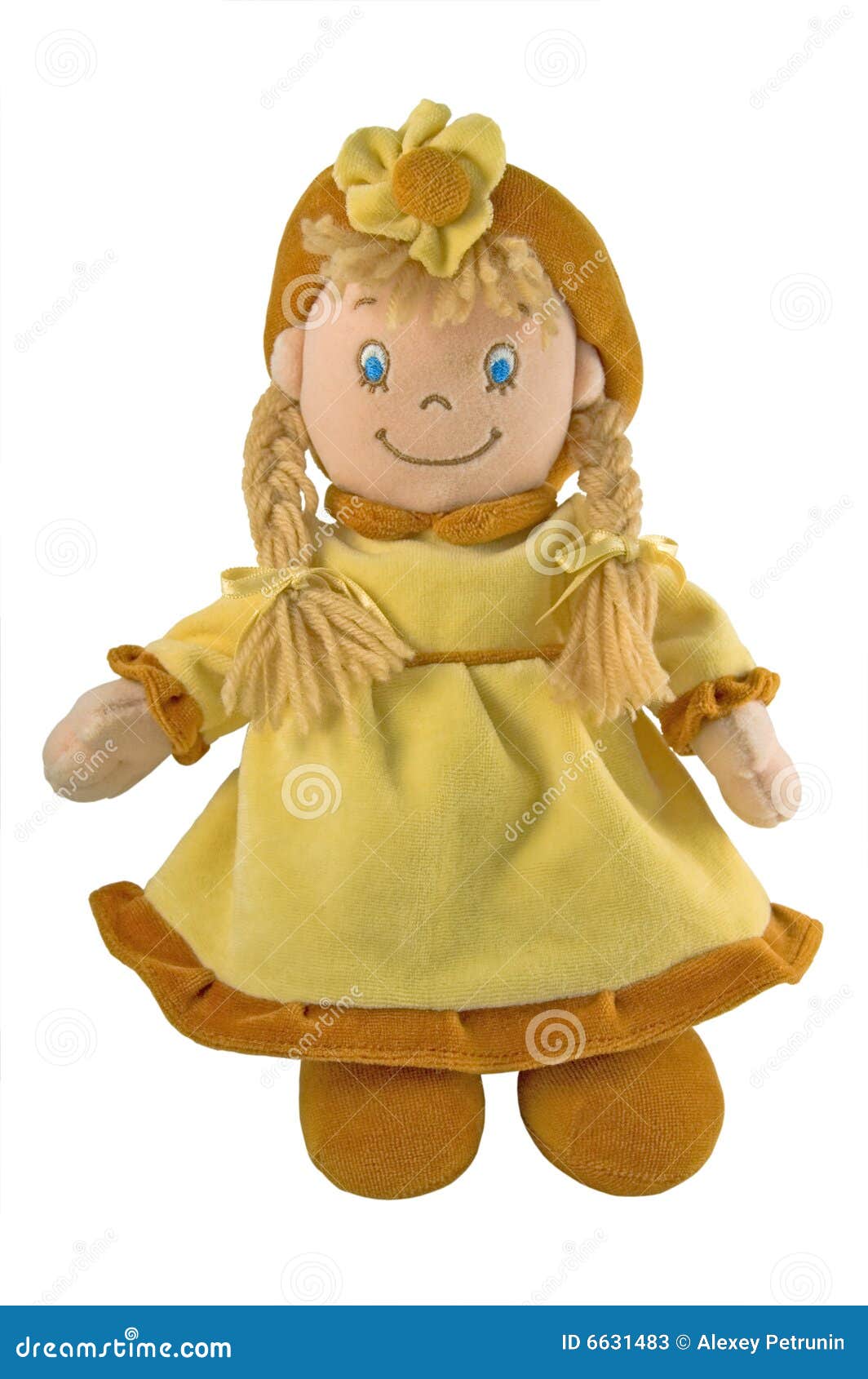 Rag Doll, Fabric Doll. Colorfull puppet doll isolated in white background