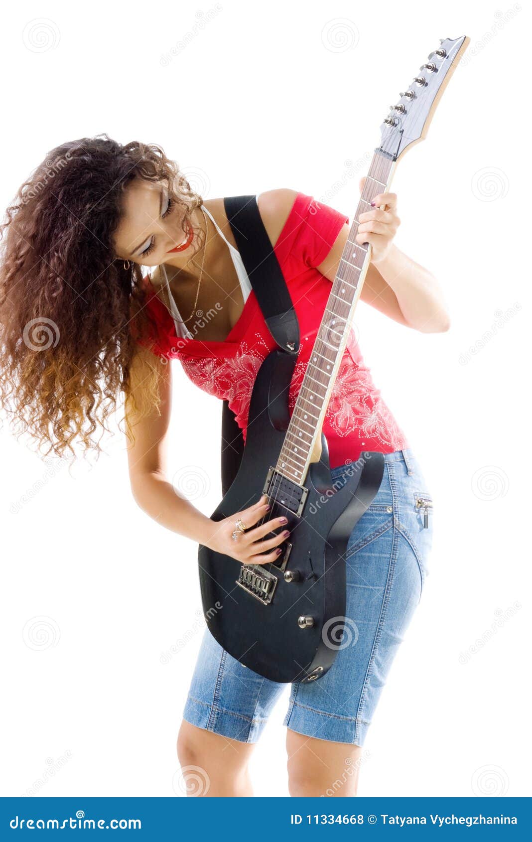 Ragazza Con La Chitarra Elettrica Fotografia Stock Immagine di sfondo