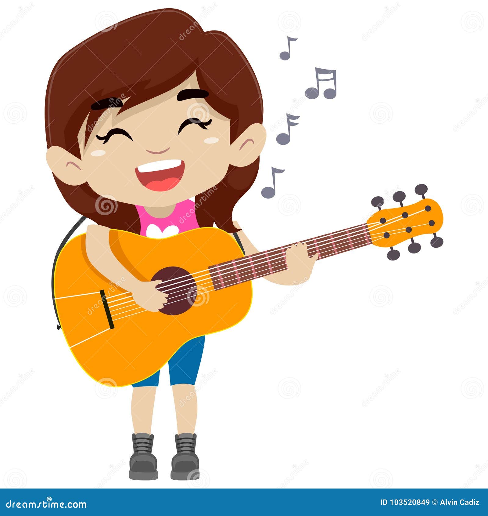 Ragazza Del Bambino Che Tiene E Che Gioca Una Chitarra Illustrazione