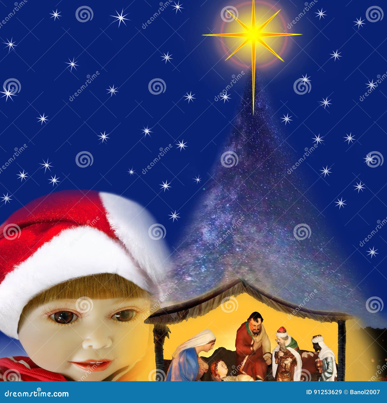 E La Notte Di Natale.Ragazza Miracolo Della Notte Di Natale Immagine Stock Immagine Di Bambino Agnello 91253629