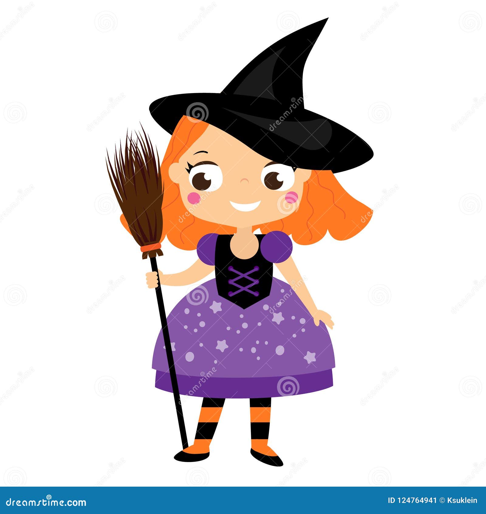 Ragazza in Scopa Della Tenuta Del Costume Della Strega Serie Dei Bambini Di  Halloween Illustrazione Vettoriale - Illustrazione di magia, carino:  124764941