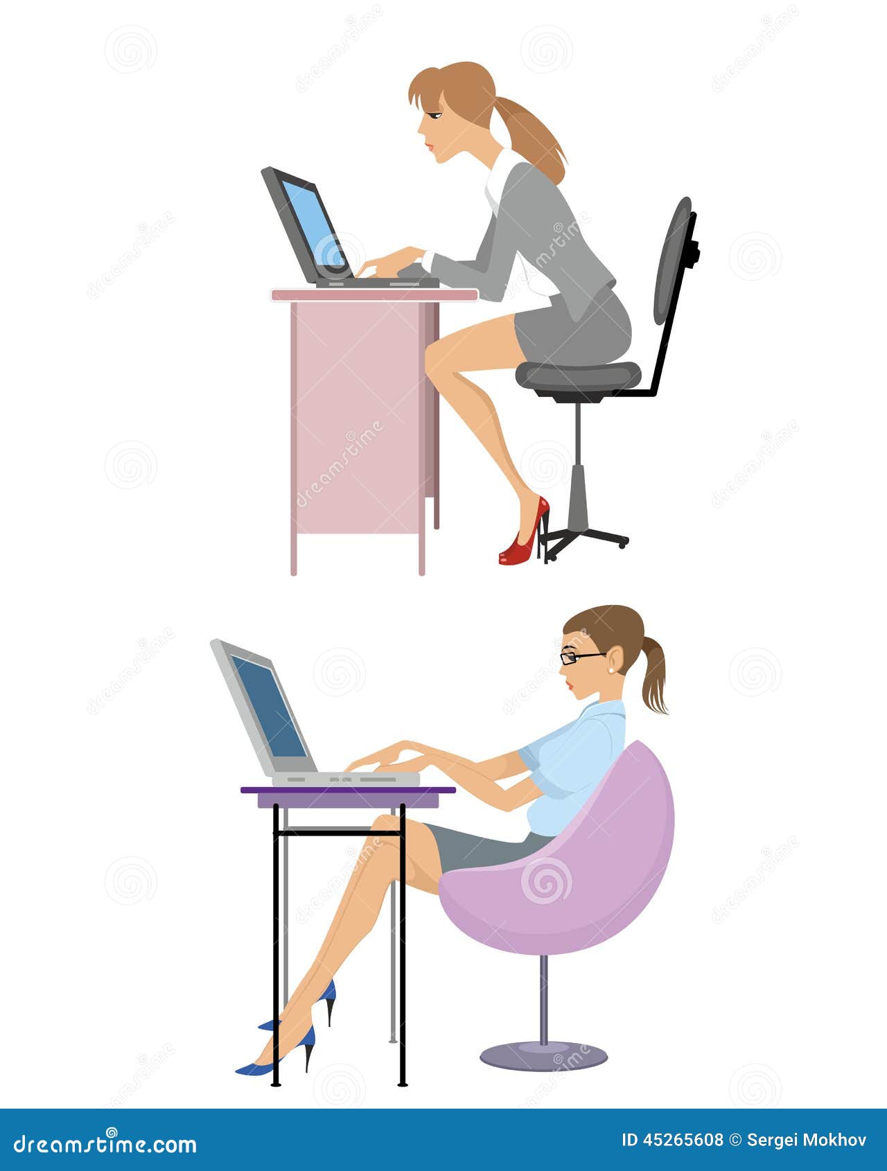 Paia dell'illustrazione dell'ragazze con i computer portatili
