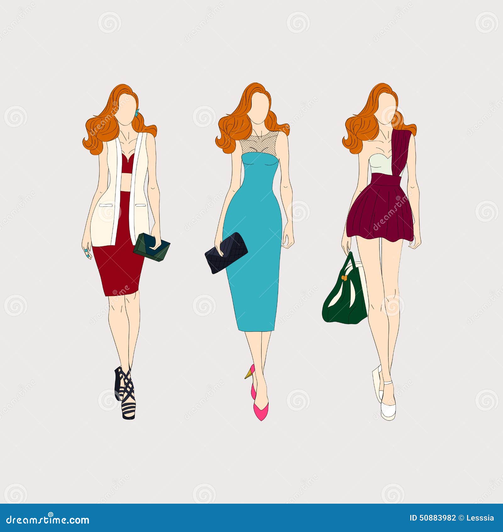 Ragazze disegnate a mano di modo Fotografia Stock