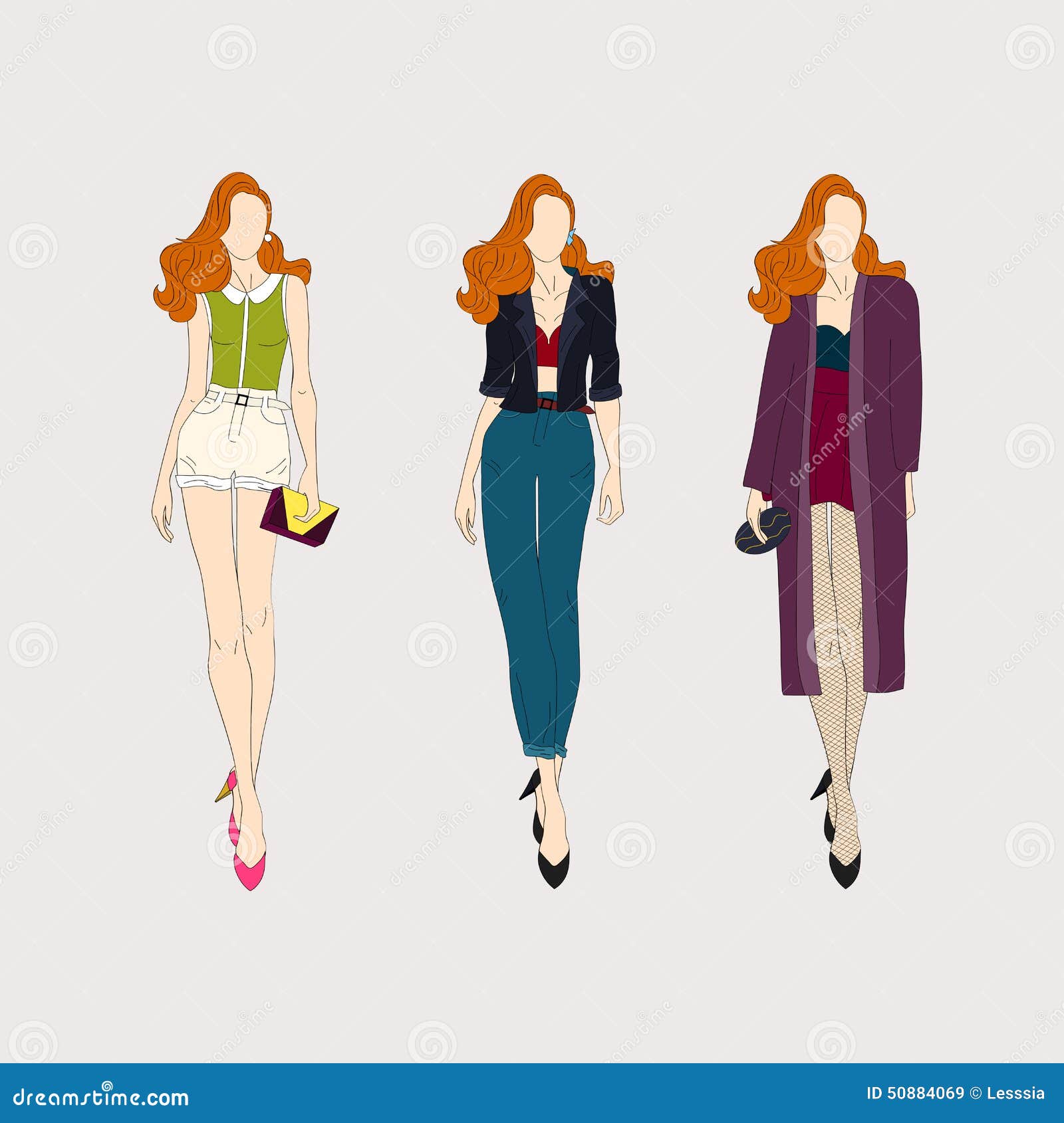 Ragazze disegnate a mano di modo Immagini Stock Libere da Diritti