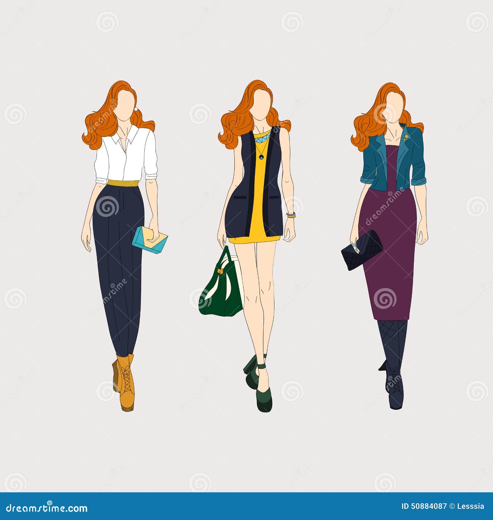 Ragazze disegnate a mano di modo Fotografia Stock Libera da Diritti