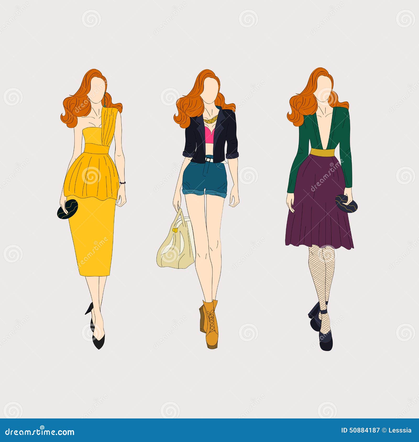 Ragazze disegnate a mano di modo Fotografia Stock Libera da Diritti