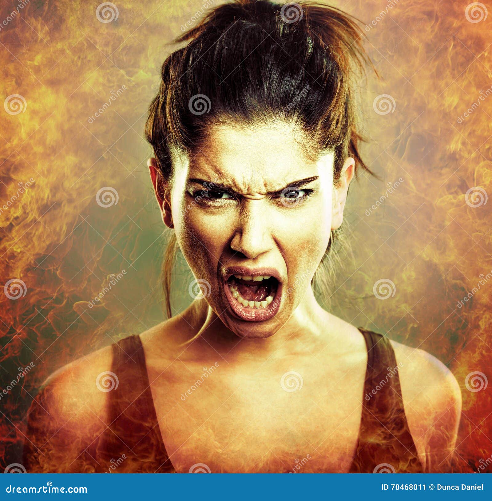 rage explosion. scream of angry woman