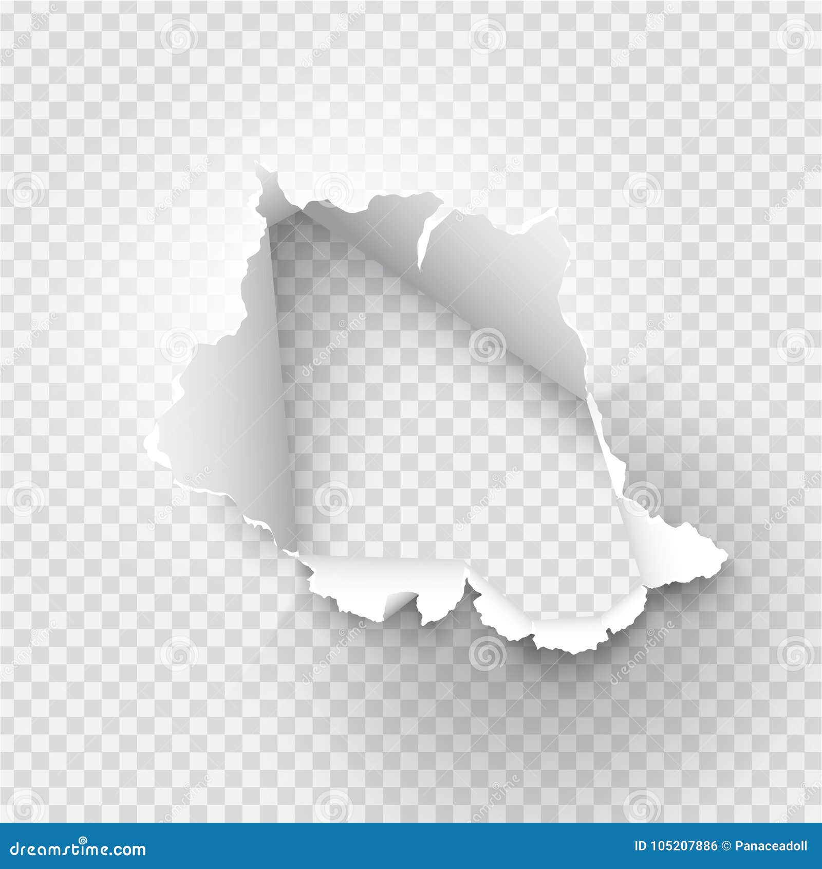 Ragged hole torn in ripped paper on transparent Vector Image