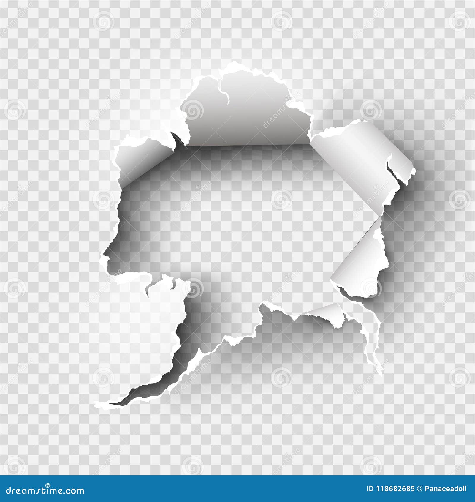 Hole torn in ripped paper on transparent Vector Image